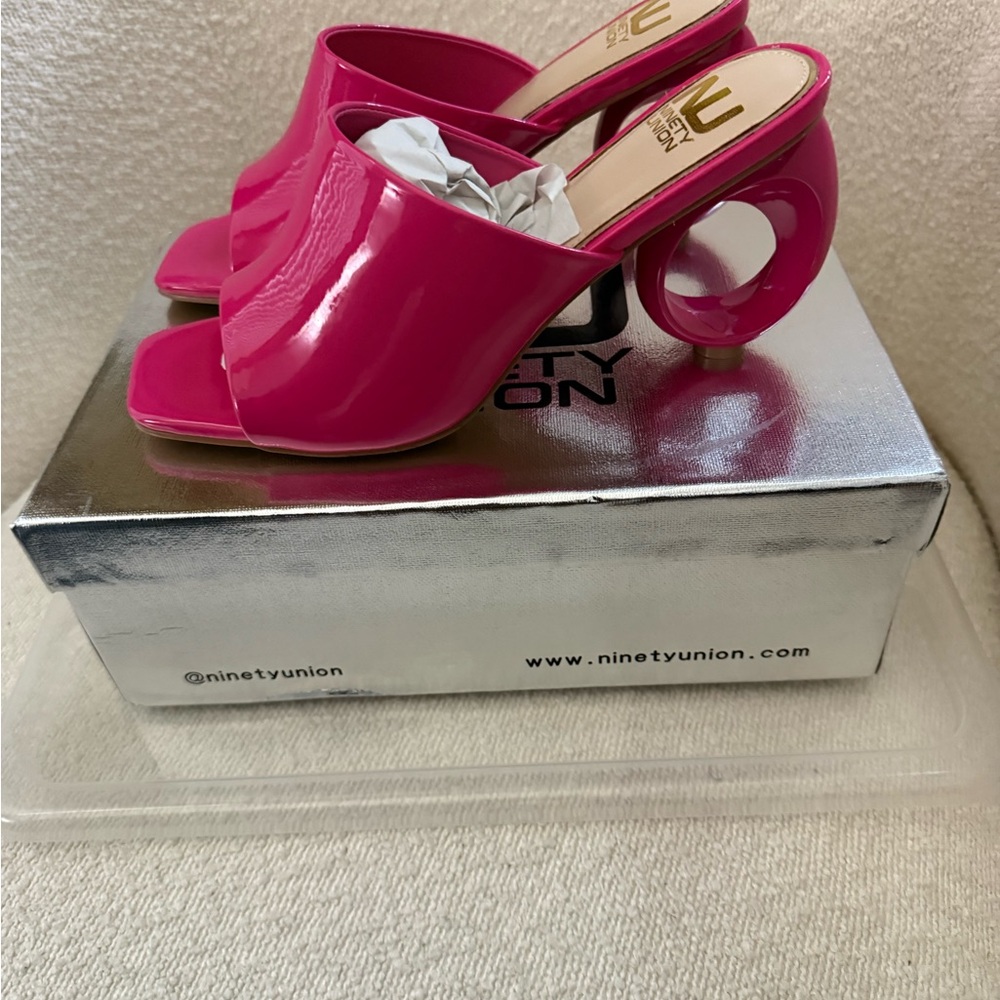 Ninety Union Pink Patent Open-Toe Sculpted Heel Mules